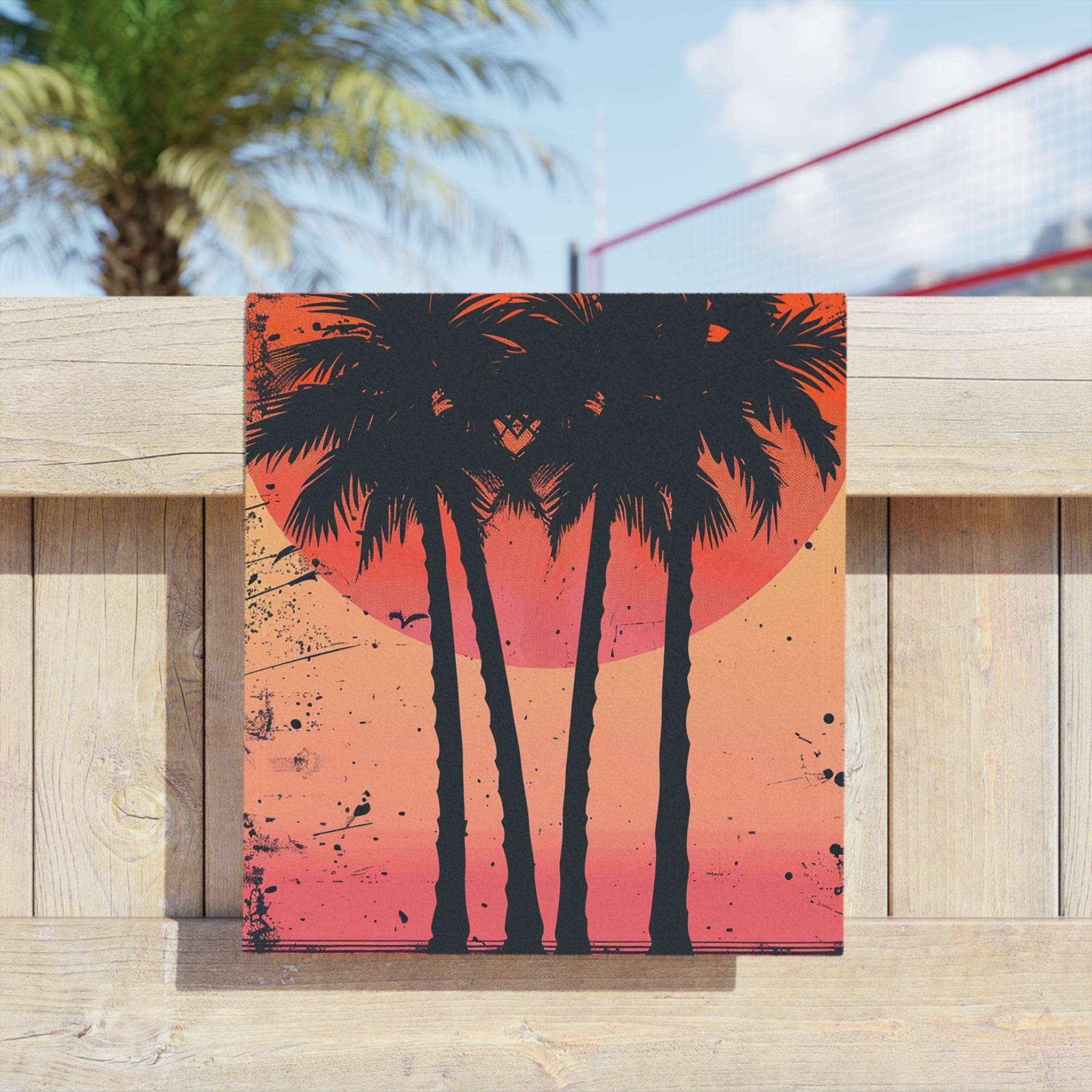 Retro Sunset Palm Beach Towel