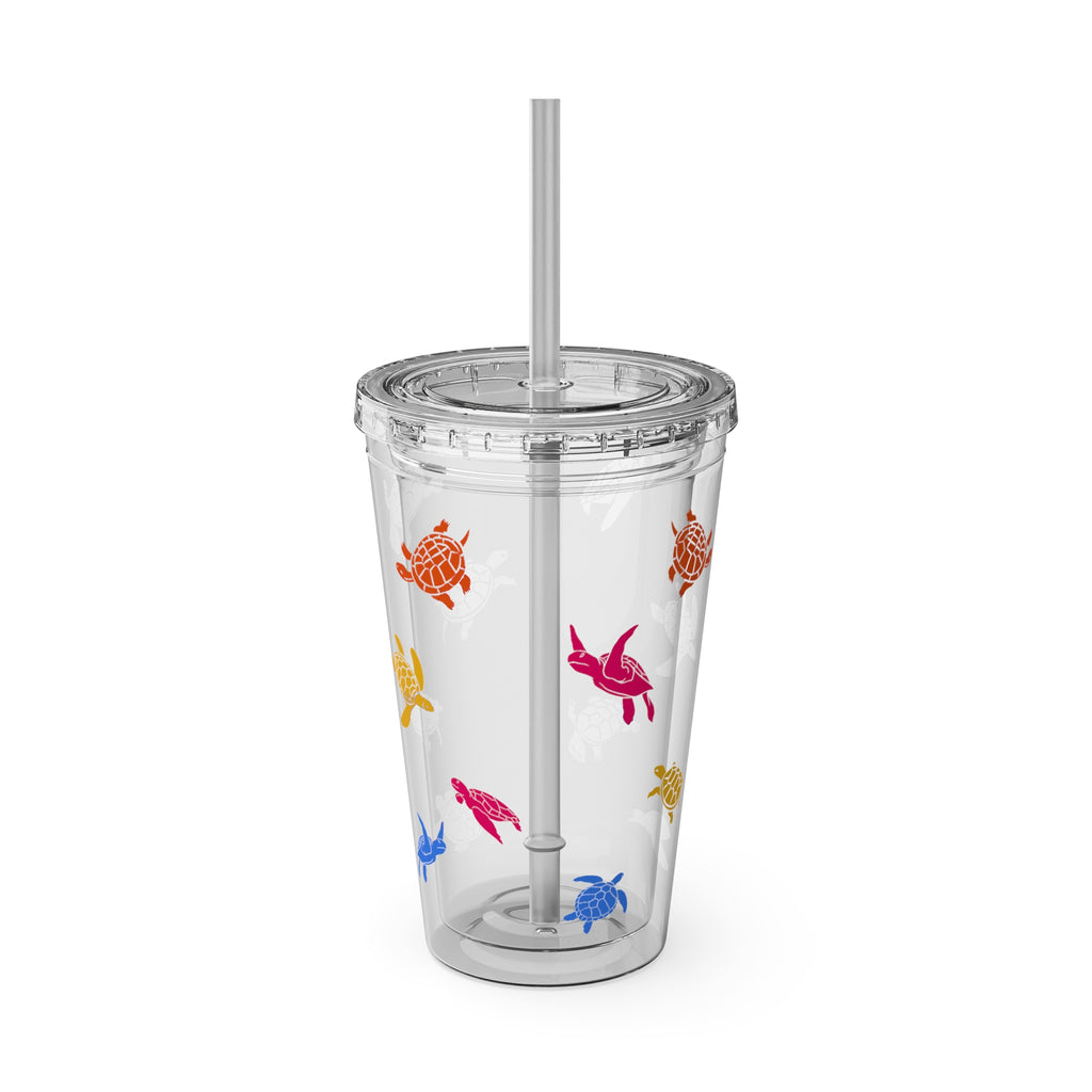 Sea Turtle Pattern 16oz Tumbler with Straw — Colorful Sunsplash Design