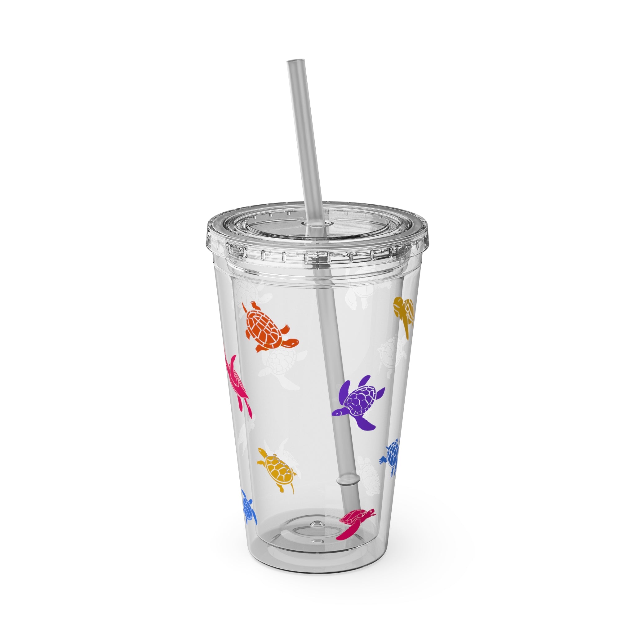 Sea Turtle Pattern 16oz Tumbler with Straw — Colorful Sunsplash Design