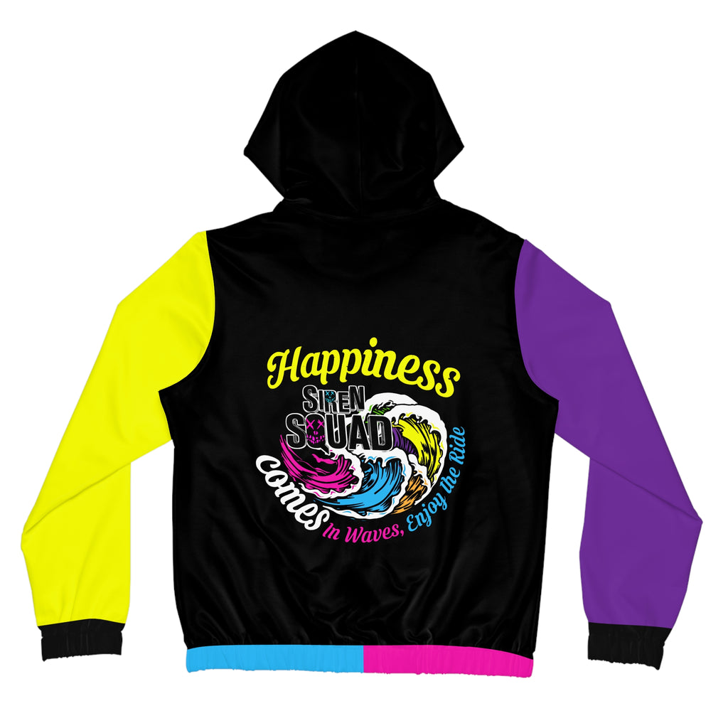 Women’s Full-Zip Hoodie — “Happiness Comes in Waves” Colorblock Surf Squad Jacket