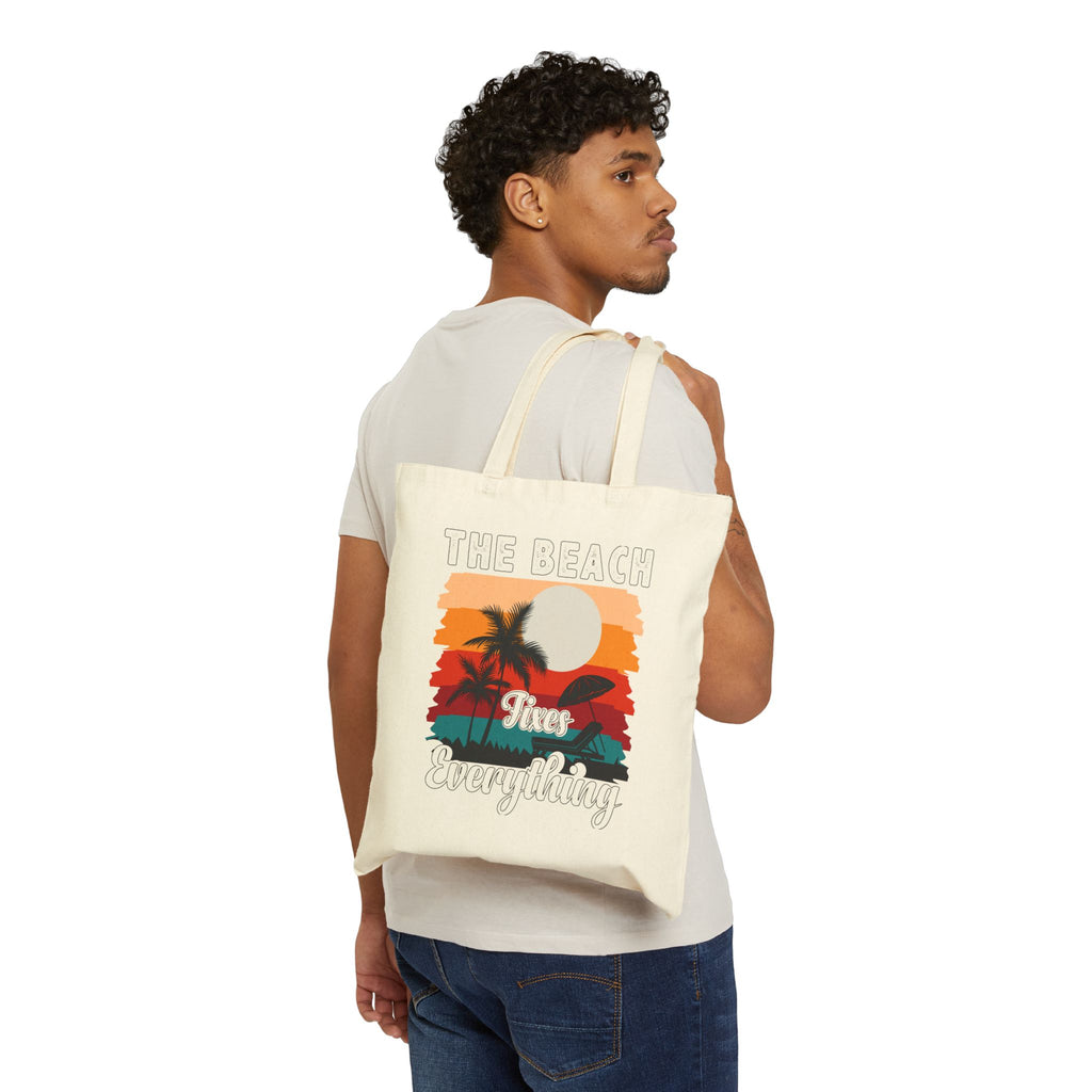 Tote Bag — Retro 'The Beach Fixes Everything' Canvas Tote (Padre Island National Seashore)