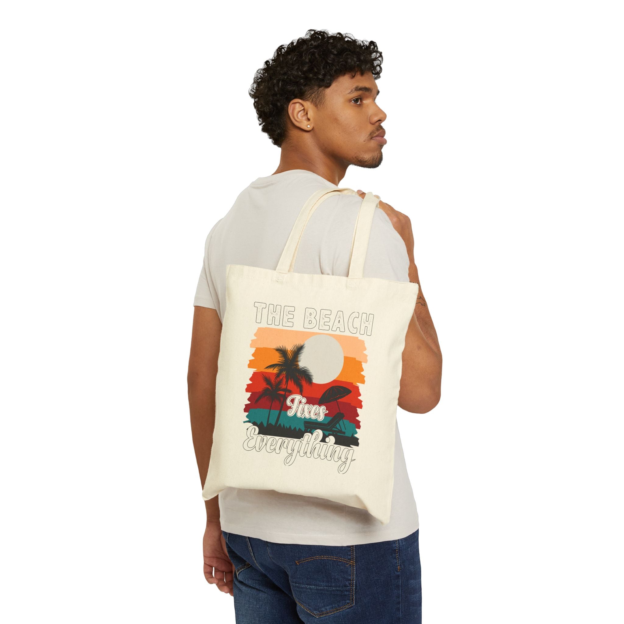 Tote Bag — Retro 'The Beach Fixes Everything' Canvas Tote (Padre Island National Seashore)