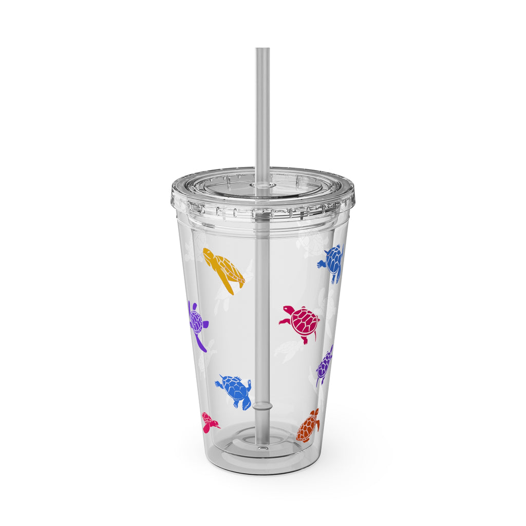 Sea Turtle Pattern 16oz Tumbler with Straw — Colorful Sunsplash Design