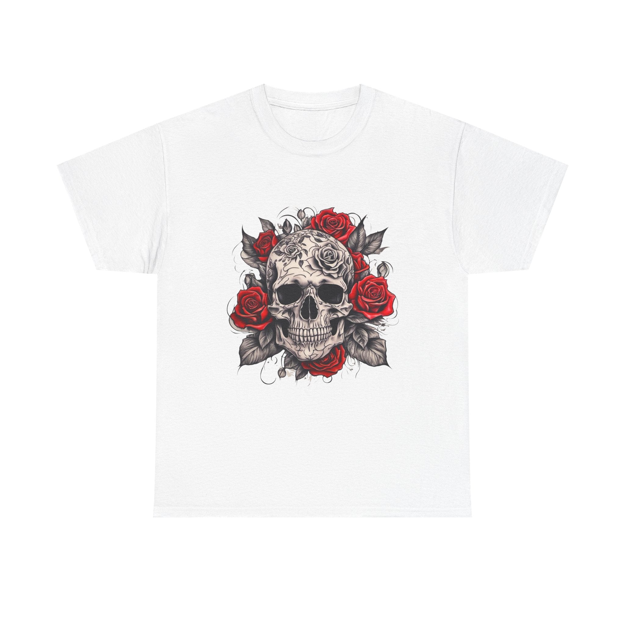 Gothic Rose Skull T-Shirt – Tattoo Art Graphic Tee for Men & Women