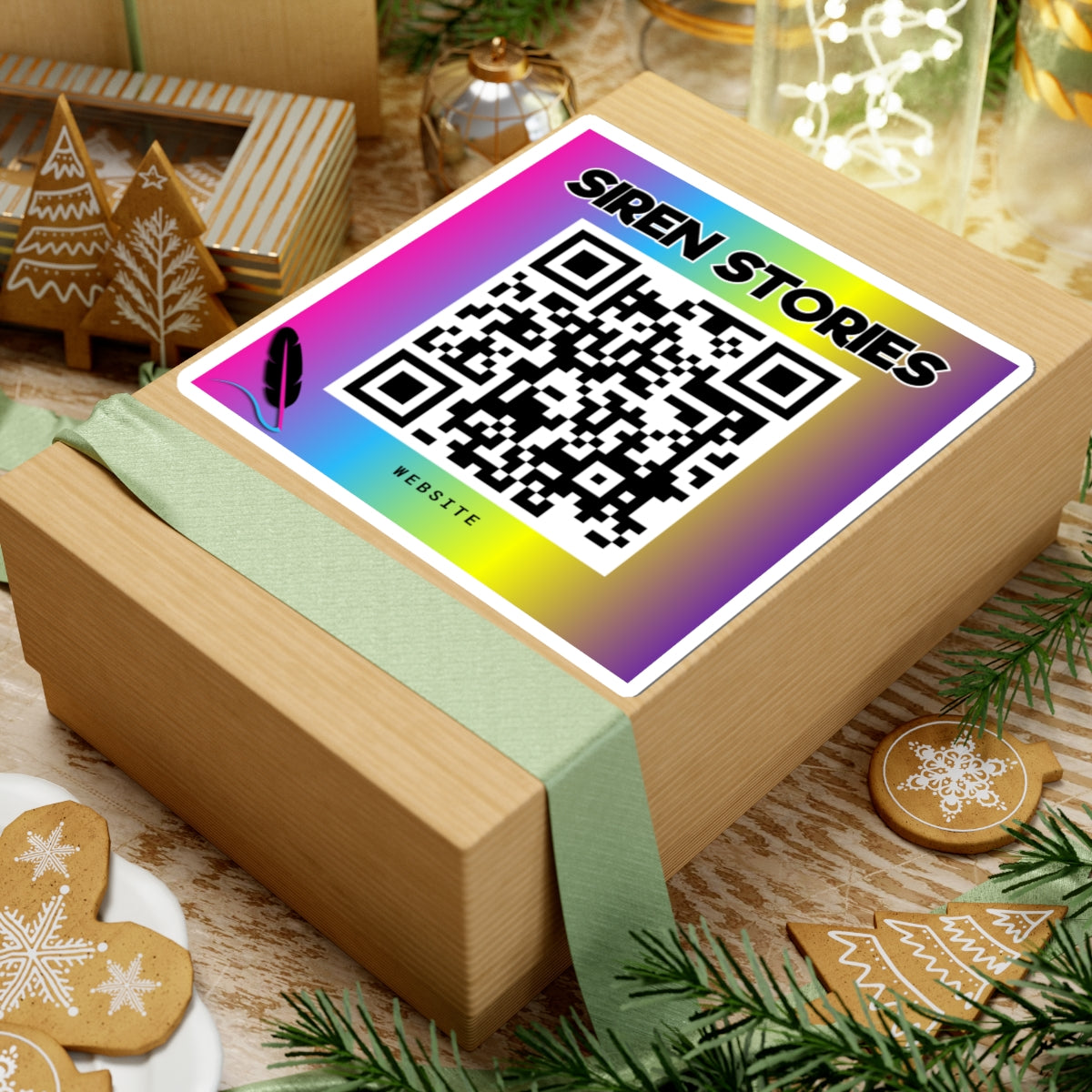 Siren Stories QR Code Sticker — Rainbow Kiss-Cut Promo Sticker