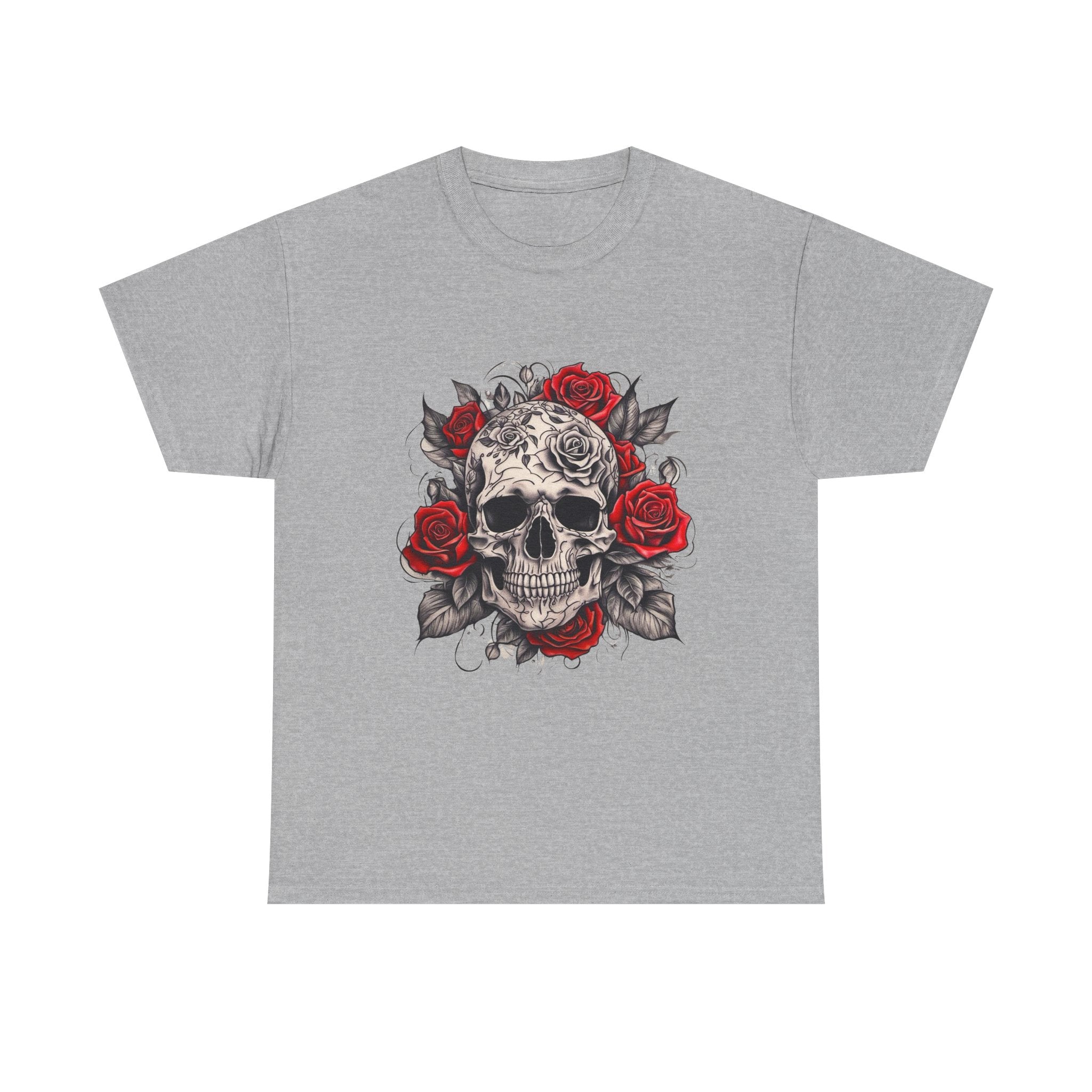 Gothic Rose Skull T-Shirt – Tattoo Art Graphic Tee for Men & Women
