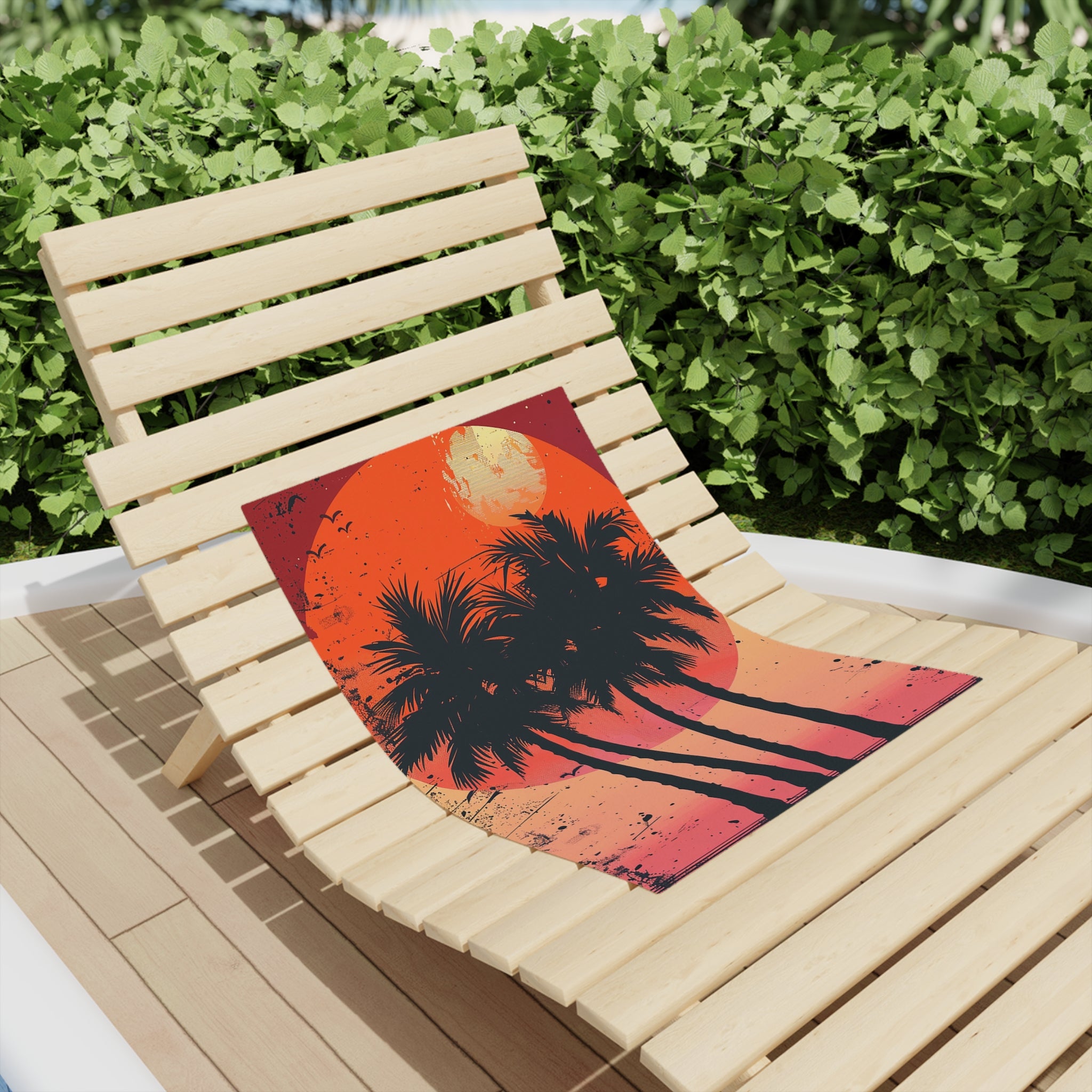 Retro Sunset Palm Beach Towel