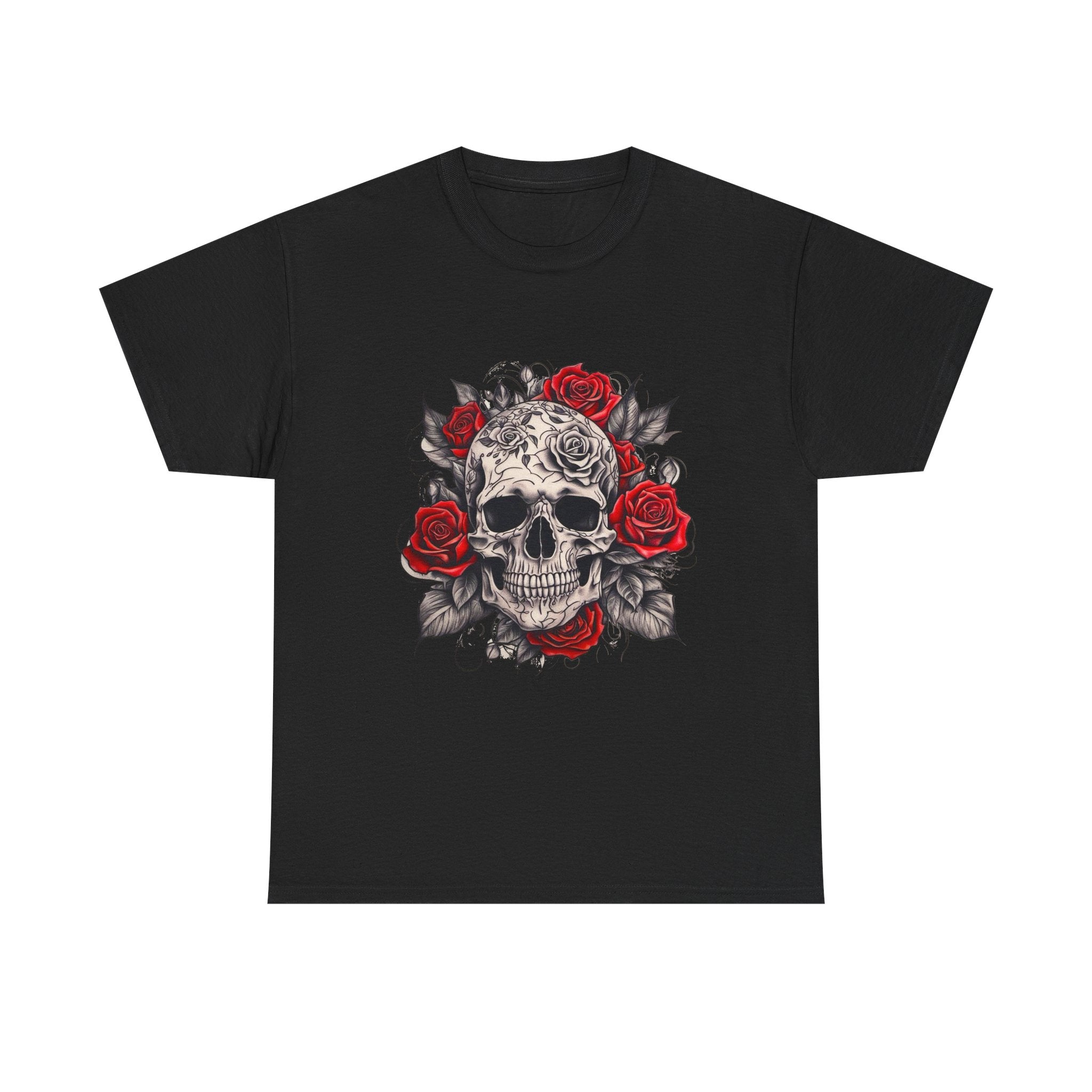 Gothic Rose Skull T-Shirt – Tattoo Art Graphic Tee for Men & Women