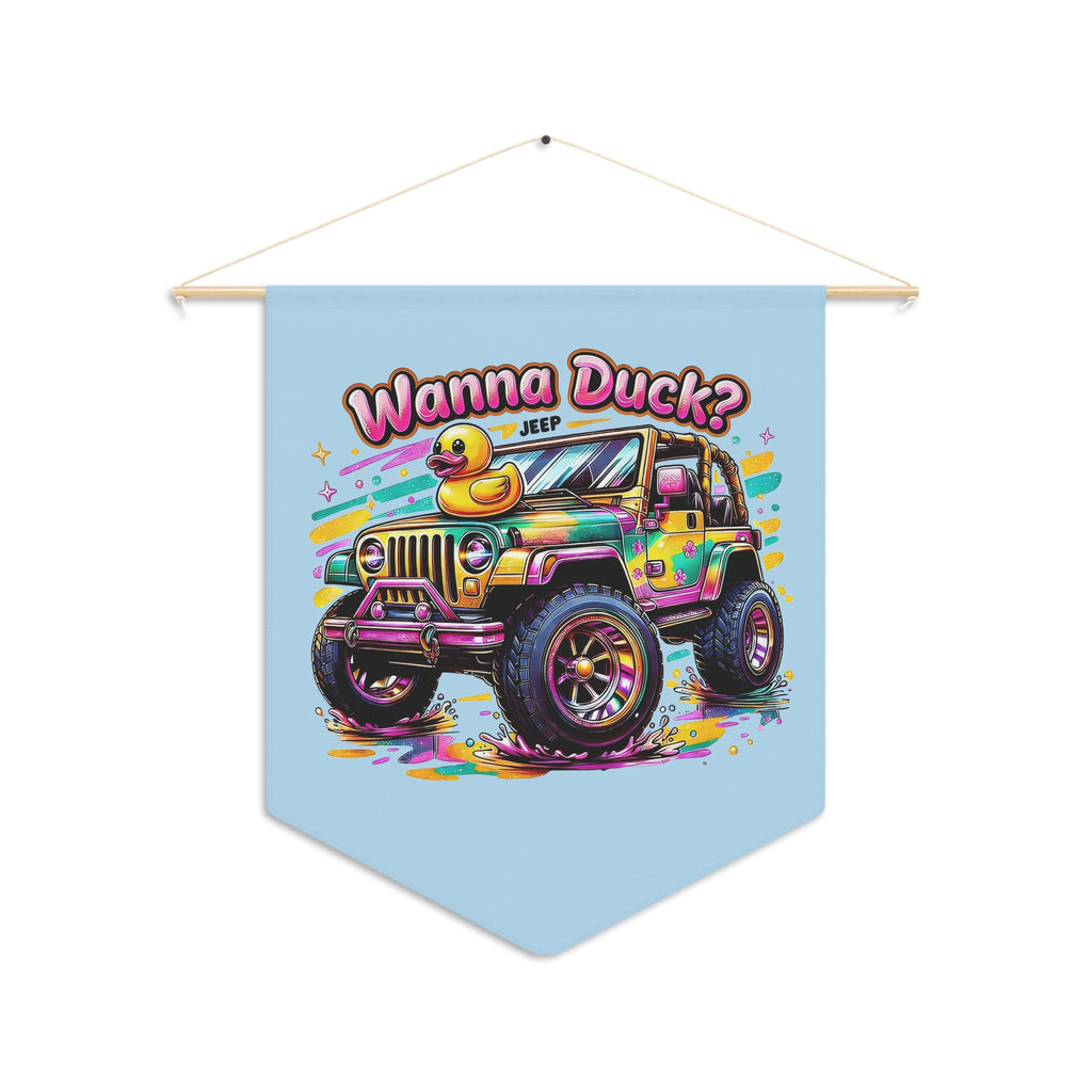 Wanna Duck? Colorful Jeep Wall Pennant — Cute Rubber Duck Off-Road Decor