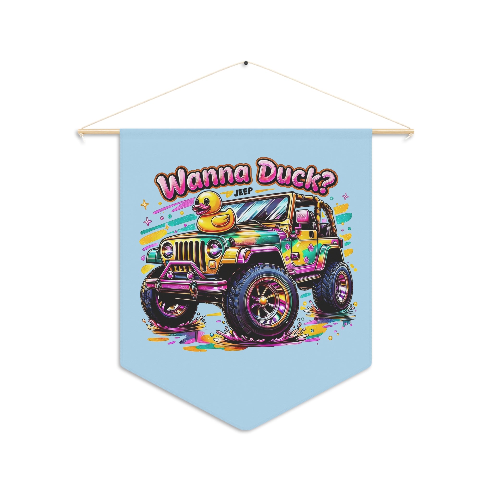 Wanna Duck? Colorful Jeep Wall Pennant — Cute Rubber Duck Off-Road Decor