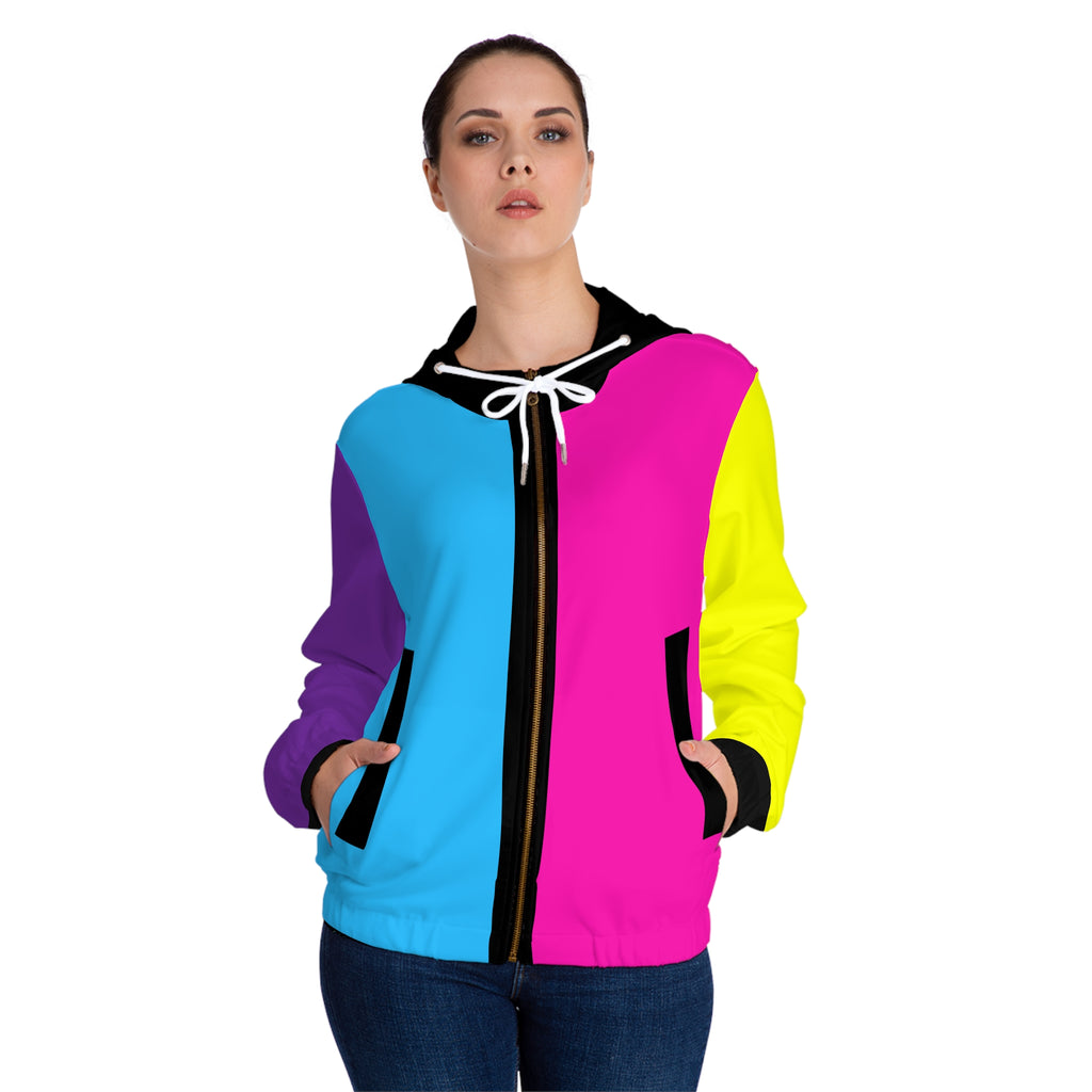 Women’s Full-Zip Hoodie — “Happiness Comes in Waves” Colorblock Surf Squad Jacket